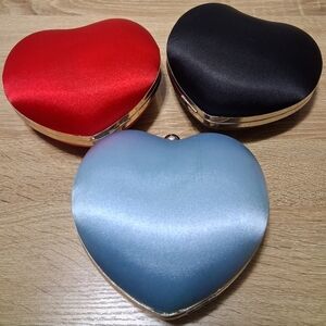 Set of 3 Heart-Shaped Women's Clutches - Red, Black, and Powder Blue